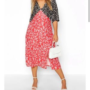 Contrast Floral Side Split Midi Dress